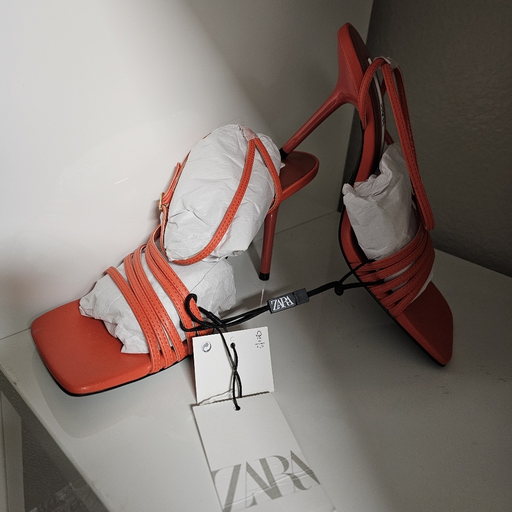 ZARA Orange Heeled Sandals US 7.5